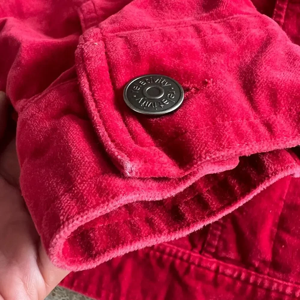 Relativity Red Velour Trucker Jacket PM Petite Medium Soft Cotton Blend - Picture 11 of 13